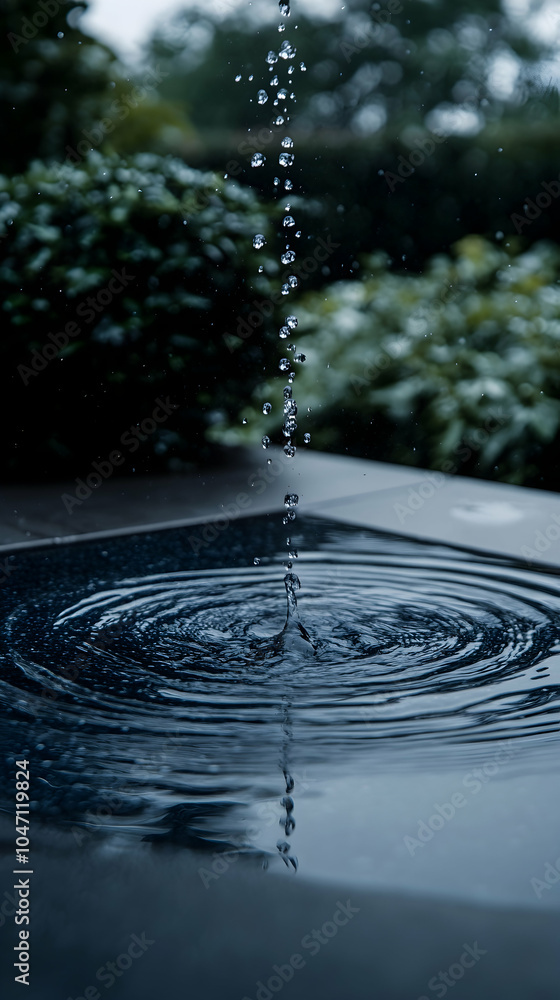 Poster A single drop of water falling into a still pool, creating ripples.