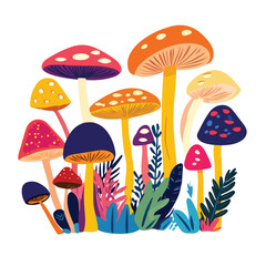 Vibrant Mushroom Illustration with Bright Psychedelic Colors