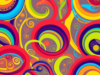 Vibrant abstract swirls and curls in bold colors creating an enchanting visual pattern against a grey background