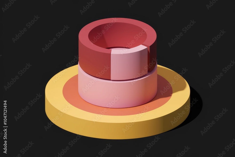 Aufkleber Three stacked cylinders with different colors and sizes  illustrating a simple geometric design.