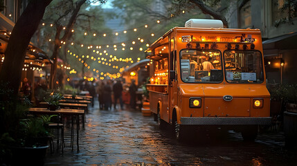 Street Food Truck at Night - Illustration