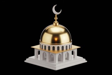Fototapeta premium A miniature model of a mosque with a golden dome and a crescent moon on top.