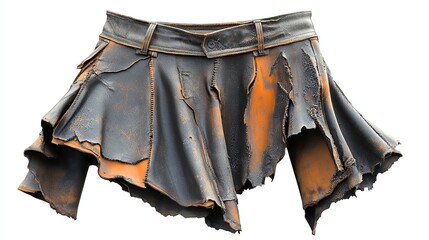 Torn Leather Skirt with a Rusty Finish