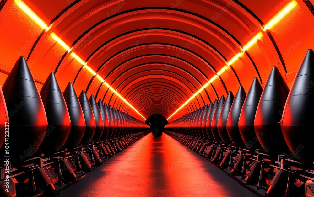 Aufkleber futuristic tunnel with glowing red lights and sleek surfaces, creating a dynamic and immersive atmos