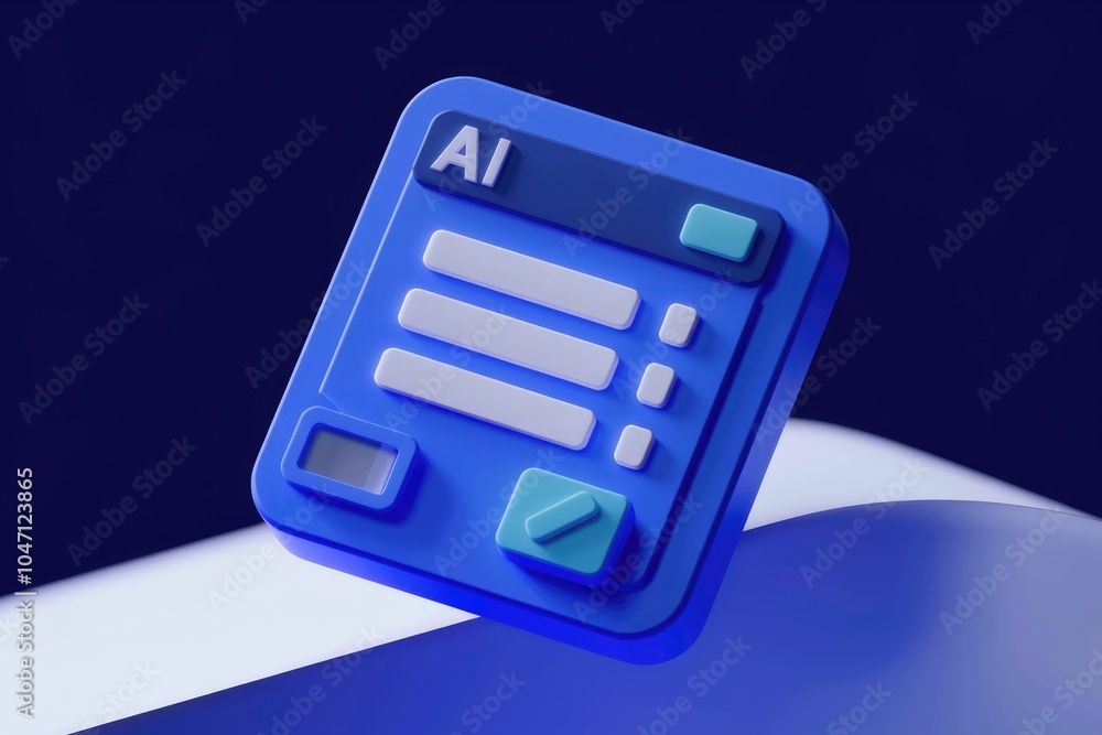 Poster A blue 3D icon depicting a form labeled AI  representing artificial intelligence.