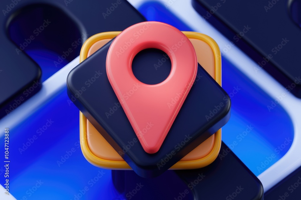 Aufkleber a 3d rendering of a location pin icon with blue white and yellow background.