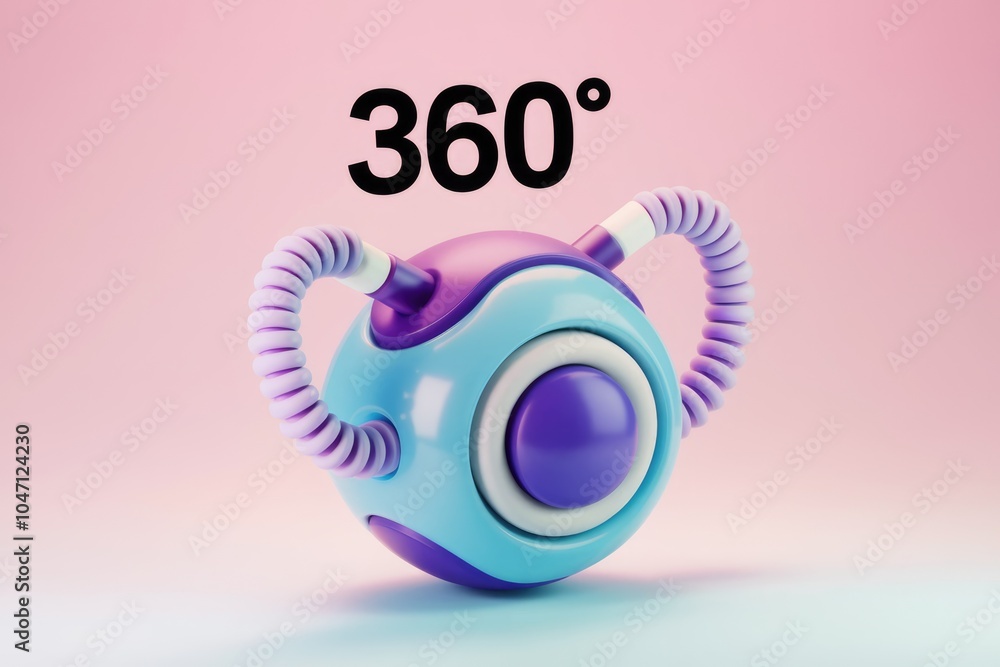 Poster A 3D rendered  colorful  spherical object with the number 360 degrees written above it.