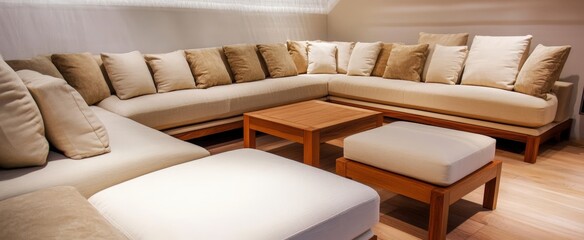 Cozy and inviting living room with plush sectional sofa and wooden coffee table