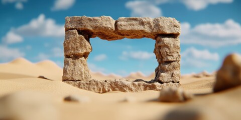 Stone Archway in Desert Landscape  Sand Dunes  Sky  Nature  Travel  Adventure