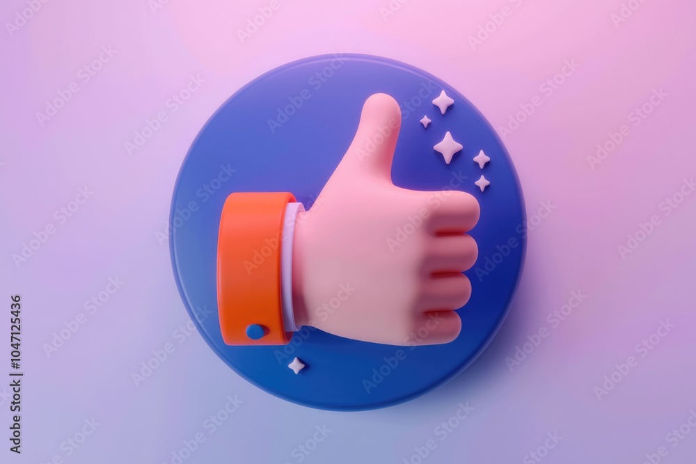 Poster 3D rendering of a thumbs up gesture with sparkling stars