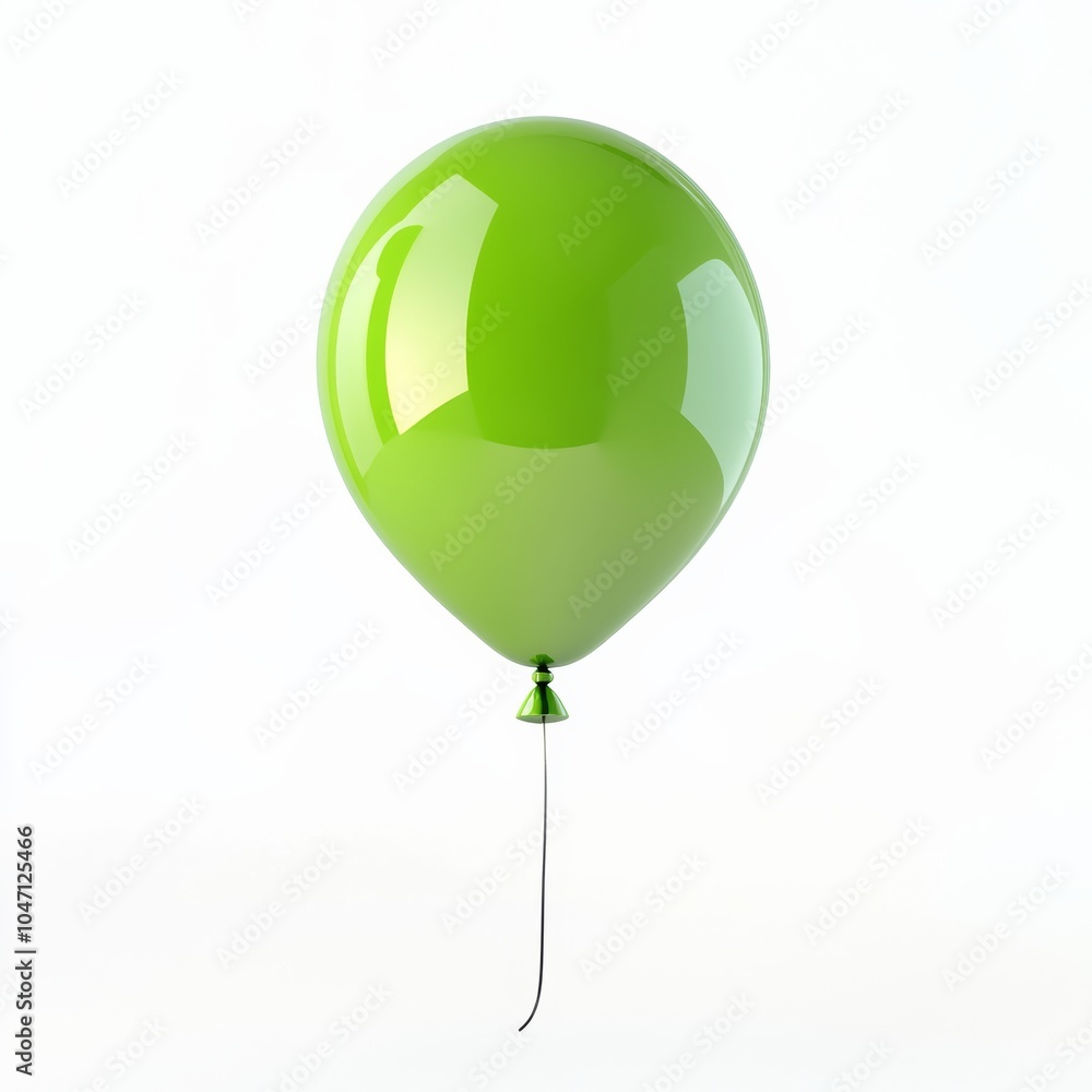 Poster a floating green balloon with a shiny surface, isolated on a clean white background, creating a simp