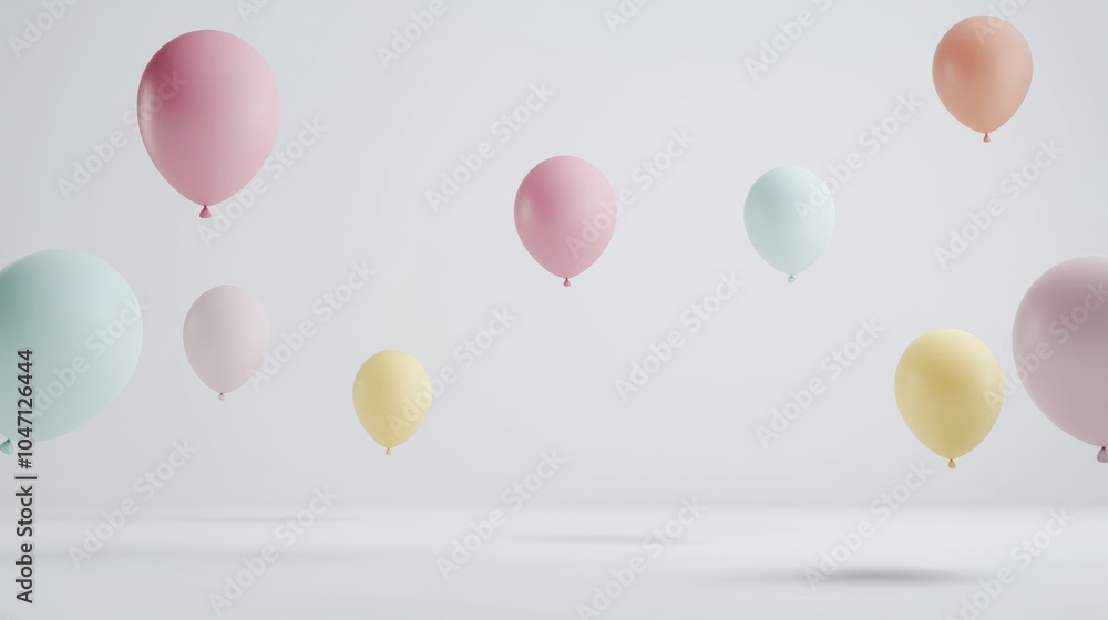 Canvas Prints a group of pastel-colored balloons floating in mid-air against a plain white background, creating a 