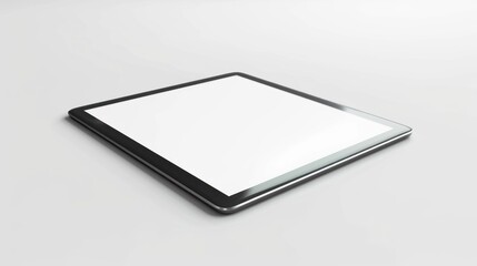 Black Tablet Computer with White Blank Screen on White Background