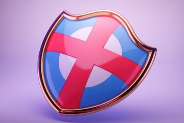 Obraz premium A blue red and white shield with a gold trim.