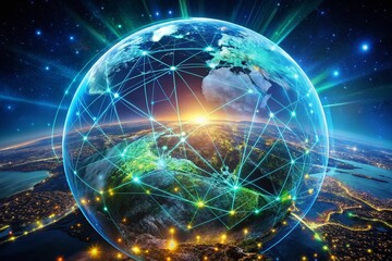 Fototapeta premium Glowing AI-Powered Globe with Digital Data Streams Symbolizing Global Connectivity and Innovation