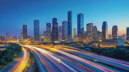High-rise buildings and traffic lights at night
