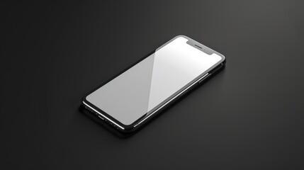 Black Smartphone with Blank White Screen on a Black Surface