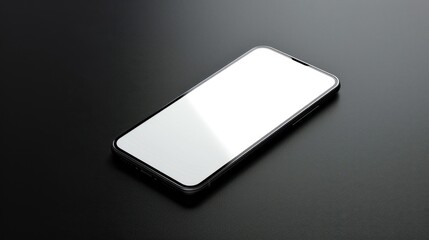 A Modern Smartphone with a Blank White Screen Laying on a Black Surface