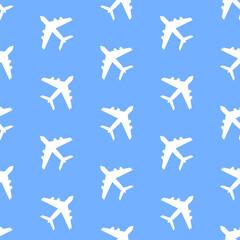 White airplanes on blue background. Vector seamless pattern. Best for textile, wallpapers, wrapping paper and your design.