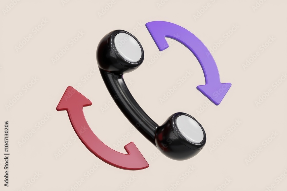 Poster A black rotary phone with red and purple arrows around it  symbolizing communication.