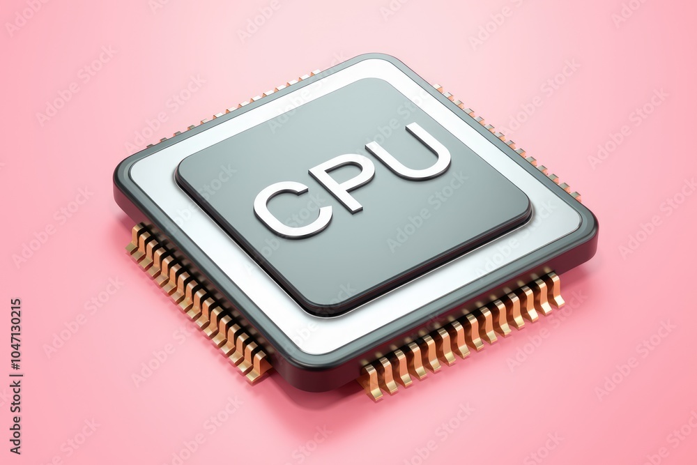 Poster a close up of a modern cpu processor with gold pins.