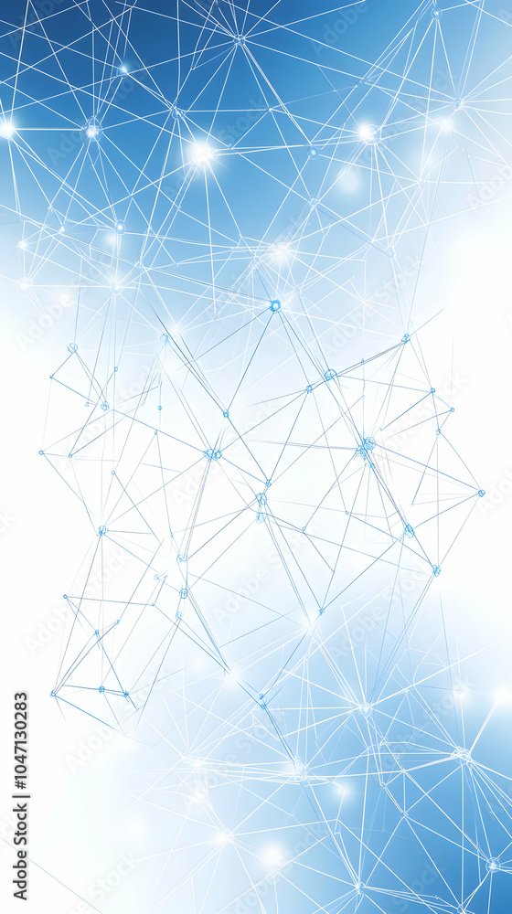 Poster abstract network background with connected lines and nodes in blue and white.