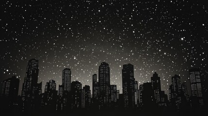 Naklejka premium Cityscape Under a Starry Night