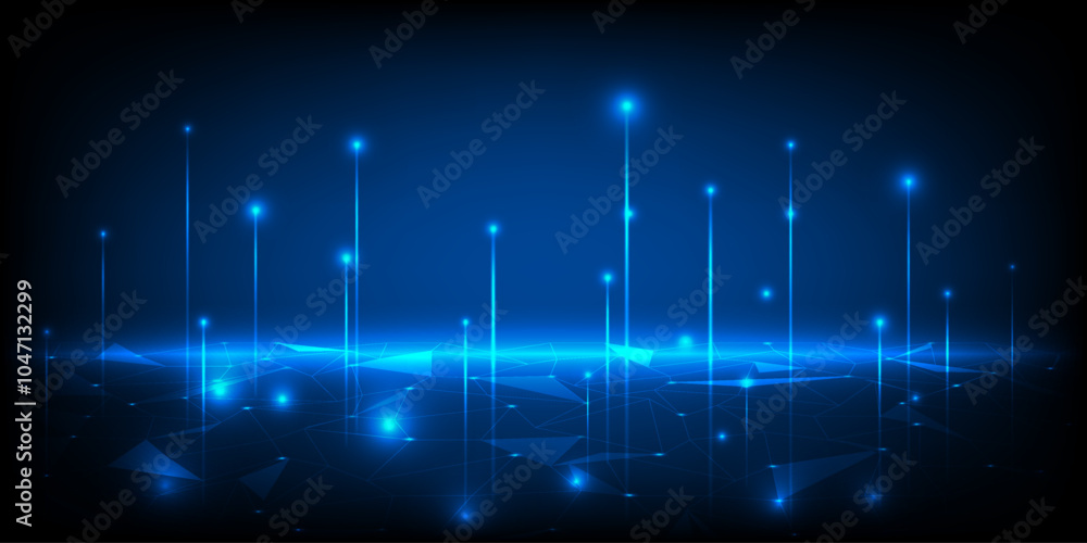 Poster vector illustration of futuristic digital technology background with glowing dots floating on digita
