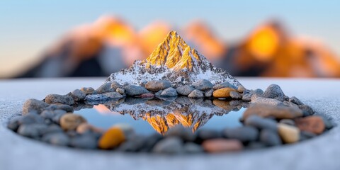 Mountain Peak Reflection in Small Pond with Rocks