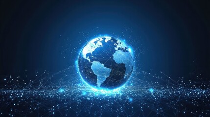 Fototapeta premium Abstract background with digital technology and the global network concept, planet earth in the form of glowing particles and connecting lines and dots. futuristic, technology, connection, earth