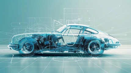 Fototapeta premium Technical design scheme of the car, blueprint.