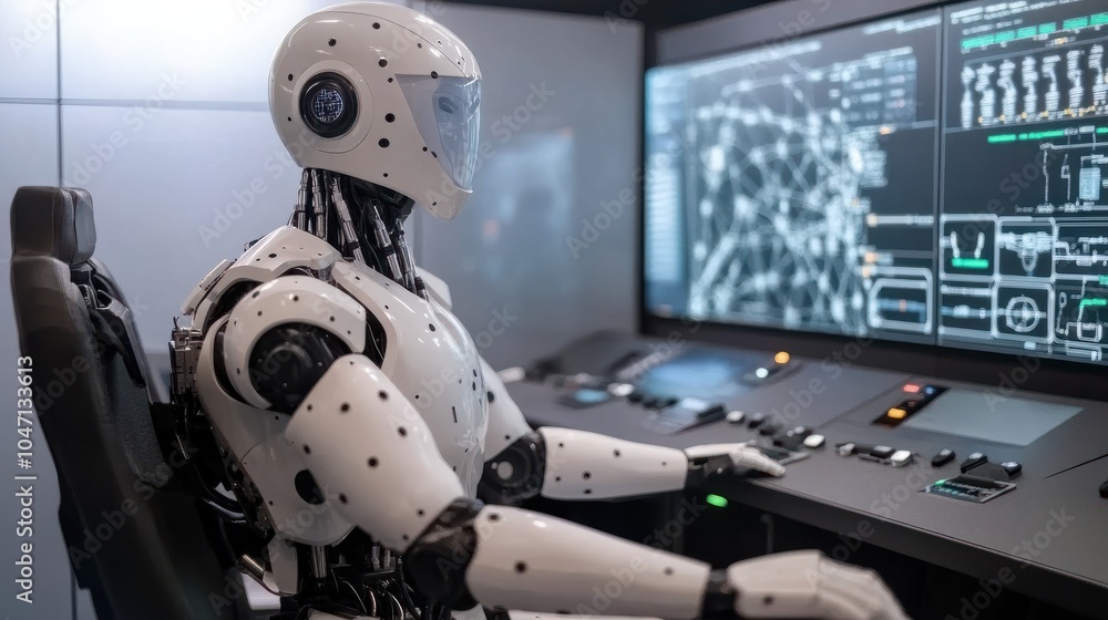 Aufkleber advanced humanoid robot in a control center - generative ai