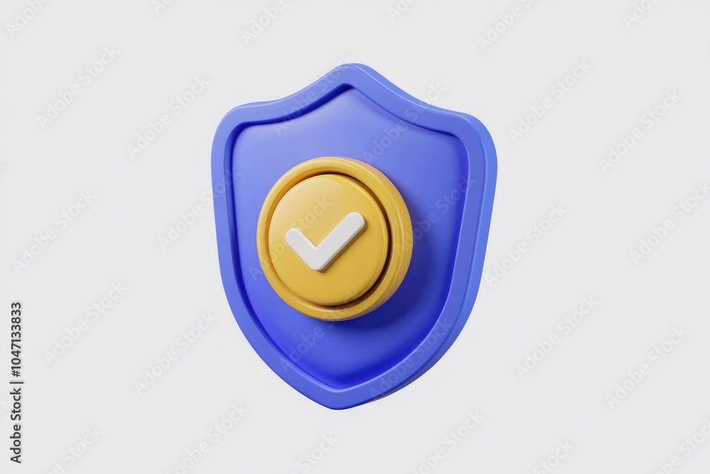 Poster A blue shield with a yellow checkmark inside  symbolizing security and approval.