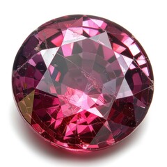 A single brilliant-cut ruby gemstone with rich red color, isolated on a white background