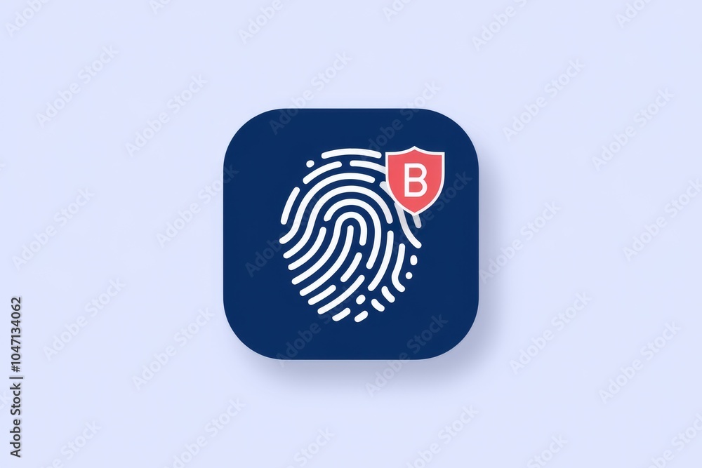 Poster Fingerprint icon with a shield and the letter B  representing secure biometric authentication.