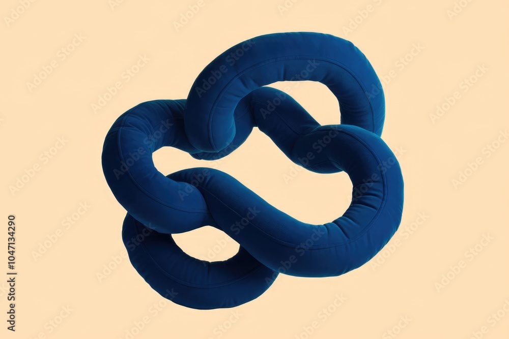 Poster Abstract blue shape resembling a cloud or a chain  against a beige background.