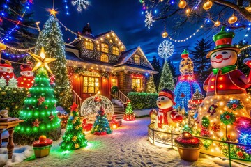 Fototapeta premium Humorous Christmas Lights Display in a Festive Panoramic Setting for Holiday Cheer