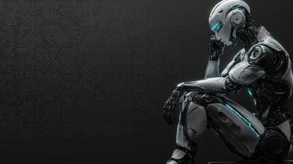 ai robot thinking, side view, isolated on transparent background