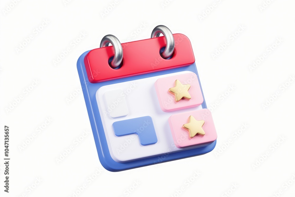 Poster a 3d calendar icon with stars indicating important dates.