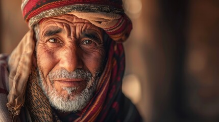 Obraz premium Close-up Portrait of an Elderly Man with a Grey Beard and Traditional Headwear
