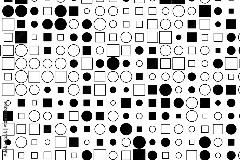 Leinwandbilder abstract geometric patterns featuring filled and outlined circles and squares