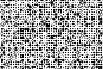 Contrasting black and white shapes with randomized sizes and fill styles