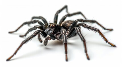 Fototapeta premium Isolated black spider crawling on a white background