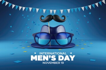 International Mens Day celebration with a hat  glasses  and mustache.