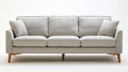 Obraz premium Light Grey Sofa with Wooden Legs on a White Background