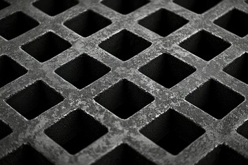 Close-up of a Metallic Grid with Square Openings
