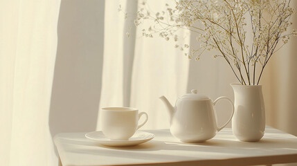 Cozy Tea Time Scene with White Teapot