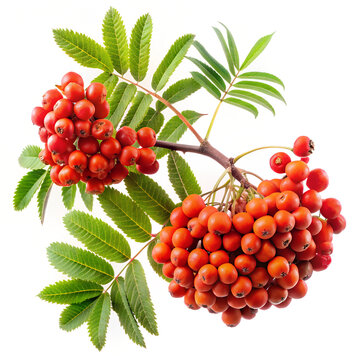 branch of red  rowan  isolated on white