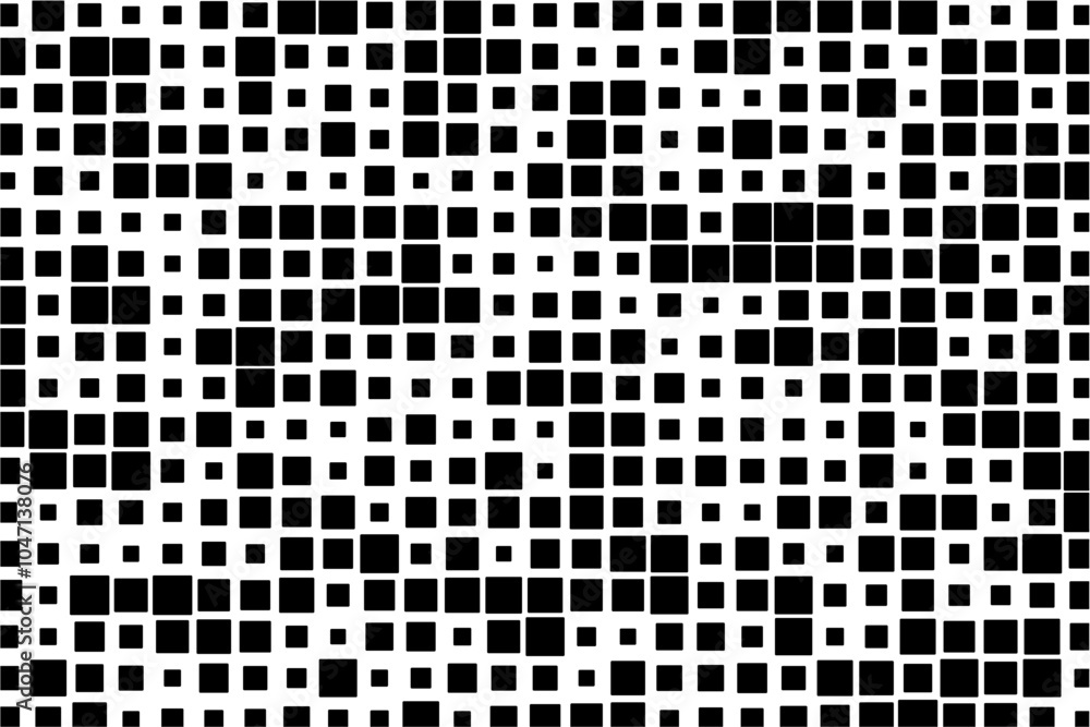 Aufkleber abstract design showcasing a rhythmic arrangement of black squares in diverse sizes across a white s