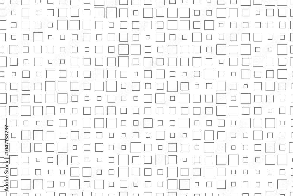 Aufkleber abstract design showcasing a rhythmic arrangement of black squares in diverse sizes across a white s